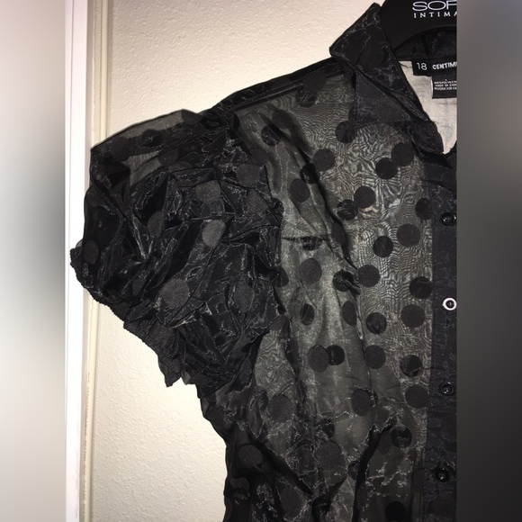Black Sheer Polka Dot Short Sleeve Button Up Blouse 🖤 - Picture 5 of 5
